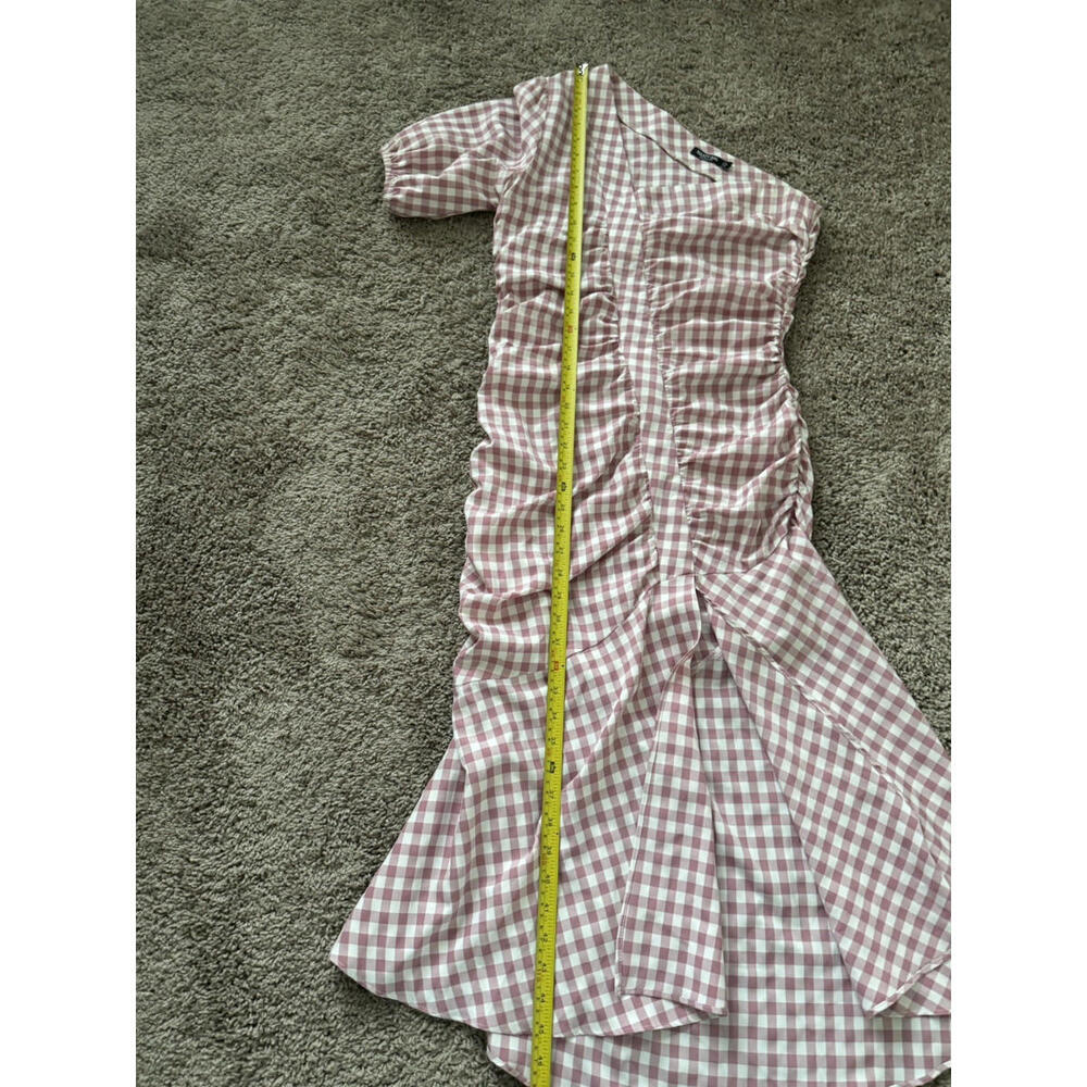 Nasty Gal‎ Pink Gingham Ruched One Shoulder Midi Dress US 6  Summer Slit - Picture 10 of 11